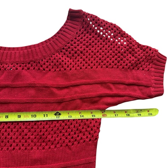 Guess Red Hot Knit Sweater Norah Open Stitch Short Sleeve Boat neck XS NWT - Picture 4 of 7